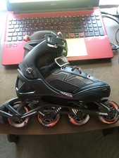 Oxelo Abec 3 Kids Inline Roller Skates UK 2.5-5 & Skate Pads 3 4 Black Orange