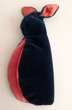 Vintage Velvet and Satin RABBIT Finger Puppet - 7" - Navy & Pink