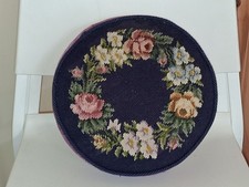 Tapestry Footstool Vintage Round Decorative Country Cottage Compact