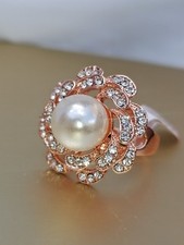 Gorgeous Sparkly Bold Cocktail Ring Statement Ring Faux Pearl Flower Shaped Ring