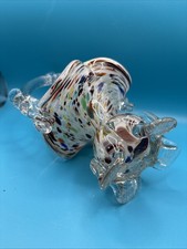 Vintage Murano Splatter End Of Day Glass Basket Woth Rope Twist Handle Handmade