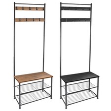 Steel Coat Rack with Shoe Storage Square Bench Clothes Hat Stand Hanger 9 Hooks