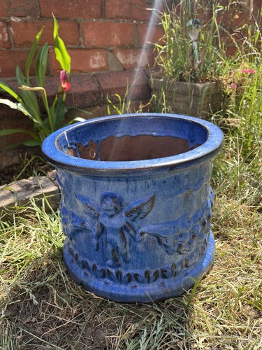 Large vintage blue plant - large, pot