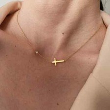 Sideways Cross Necklace Stainless Steel