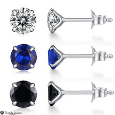 Diamond Cut Round Crystal Genuine 925 Sterling Colours Silver Ear Stud Earrings
