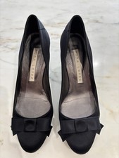 Womens Court Black  Leather/Fabric Satin Bow shoes by Pura Lopez Size 37 UK 4 -