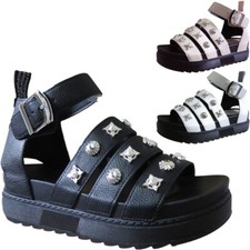 Ladies Studded Strappy Gladiator Faux Leather Chunky Platform Womens Sandals UK