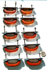 SET x 10 ORANGE/BUTTERSCOTCH BAKELITE & CHROME ART DECO CHEST DRAWERS HANDLES