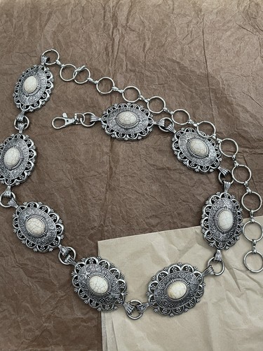 Western silver and white oval - western,