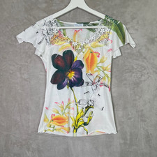 VINTAGE Y2K CLAIRE PETTIBONE WOMENS SIZE MEDIUM FLORAL SHORT CAP SLEEVE TOP