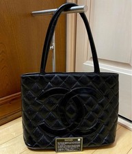 Rare CHANEL Vintage Tote Bag Black Leather Repair Maintenance Coated Wax Used