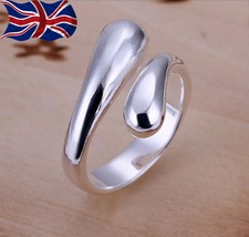 925 Sterling Silver Adjustable Ring Teardrop Thumb Finger Band Ring UK