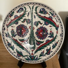 IZNIK Turkish hand Painted Pomegranate Flower Hand Painted decor plate Signed