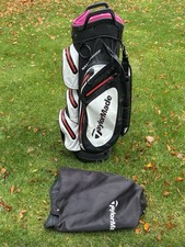 TaylorMade Waterproof Golf Cart Bag + Rain Hood 14 Way Dividers Black/White/Red