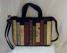 YOSHI womens black leather bag w book design & inside zip pocket 12x8.5" CG S34