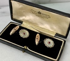 Antique 10ct (not 9ct) Gold Cufflinks With Ruby & Mother Of Pearl