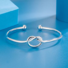 925 Sterling Silver Women Girls Twisted Love Heart Adjustable Bangle Bracelet UK