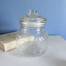 Large Vintage Italian Embossed Storage Jar, bonbonnière, Pressed Glass Canister