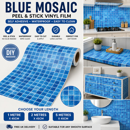 Blue mosaic peel stick - mosaic,