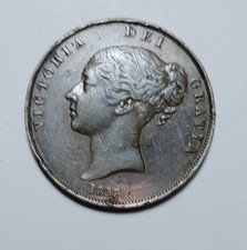 1858 Queen Victoria One penny coin.Young Head.