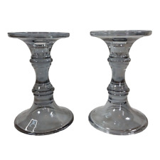 Silver Grey Glass Candle Holder x2 Candlestick Transparent 17.5cm by Next