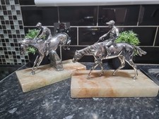 Antique Silver Plated Rare Horse And Rider pair on marble bases, Wilhelm Zwick