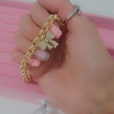 9ct Gold Guilded Womens Cz Charm Ankle Bracelet, 6mm Belcher Anklet 10" Length