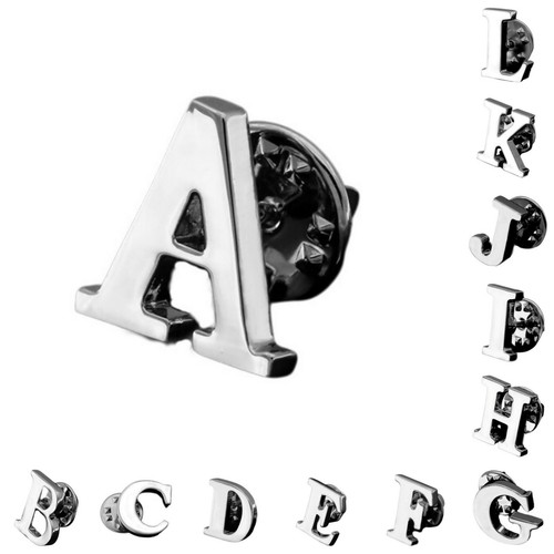 Silver letter lapel pin - silver,