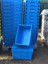 5 x LARGE USED TOTE BOX / ATTACHED LID CONTAINER / CRATE 600x400x350mm VGC