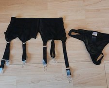 Ladies  Sheer black G String Thong and matching suspender belt  size 12 New