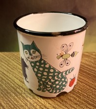 Vintage Rare Finel Arabia Enamel Coffee Mug Noah’s Ark Cat Finland 1960’s Tomula