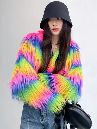 Colorful faux fur crop - colorful,