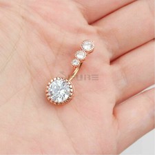 Rose Gold Silver 316L Surgical Steel Belly Bars Clear Cubic Zirconia Navel Rings