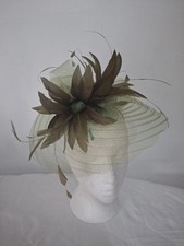 Olive Green Beautiful soft bespoke Fascinator For Weddings. on fine headband.
