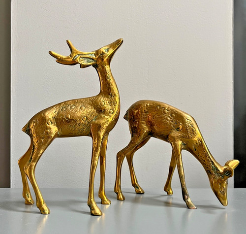 Vintage pair brass - brass, deer
