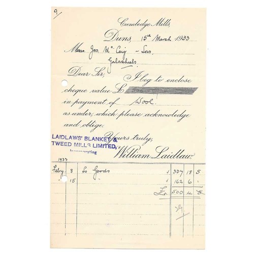 1933 billhead laidlaw tweed - 1933, billhead,