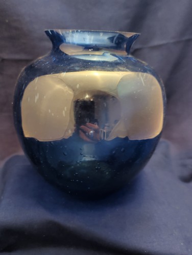 Cobalt blue crackle glass vase - blue,