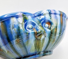 RARE LIBERTY & CO BRANNAM BARUM POTTERY TREFOIL CAT BOWL c1890