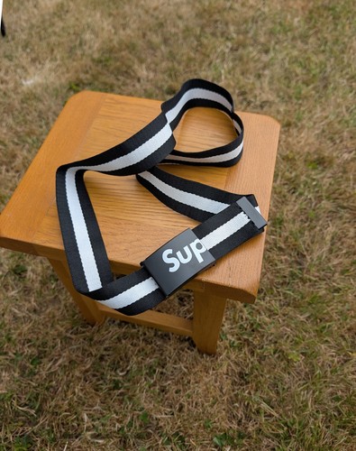 Black white striped web belt - black,