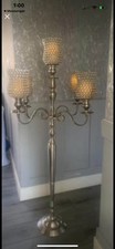 Beautiful 5ft Candle Stick With Five Arms Crystal Beaded Shades &Battery Candles
