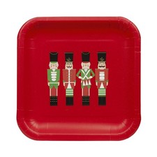Nutcracker Themed Christmas Red Square Paper Plates Strong Feel Disposable Xm...