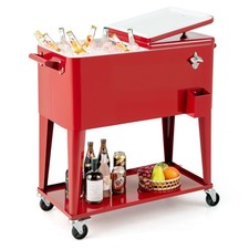 75L Red Rolling Ice Chest Portable Patio Beverage Cooler Cart