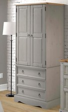 Bedroom Wardrobe Corona Grey 2 Door 3 Drawer Antique Wax Finish Home Furniture