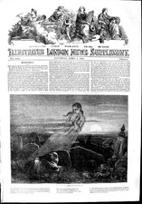 Original Old Antique Print 1853 Art John Absolon Dead Man Angel Grave Sunrise