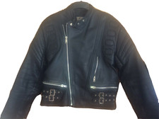 Vintage Black Leather Bikers Jacket Mens AMI 1980s Padded Rockers 38” Medium