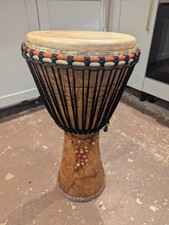 Handmade Djembe Drum (Used) + Padded Case, Harness & Wooden Claves — Job Lot