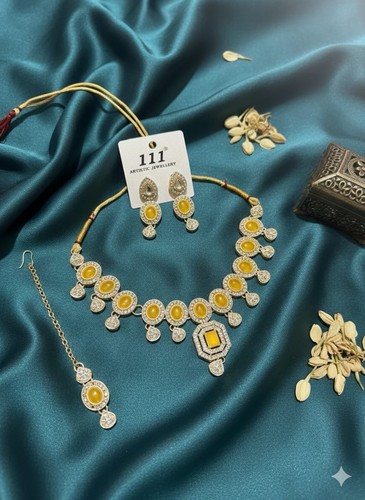 Yellow stone kundan necklace - kundan,