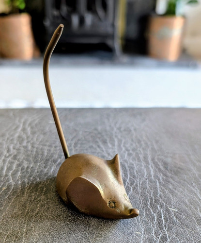 Vintage brass mouse - brass,