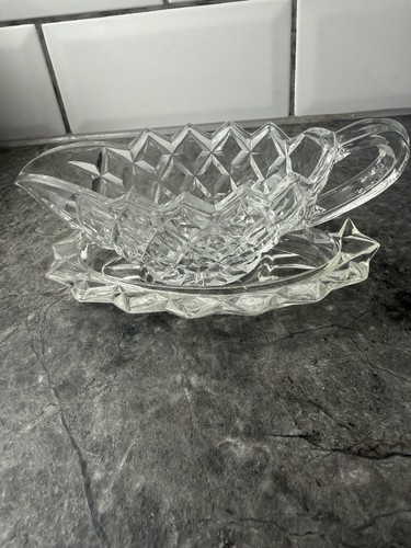 Cut glass gravy sauce boat - cut,
