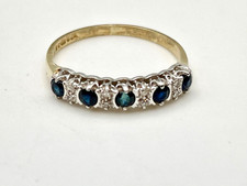 9ct Yellow Gold Sapphire and Diamond Half Eternity Ring. Size N. Gift Boxed.